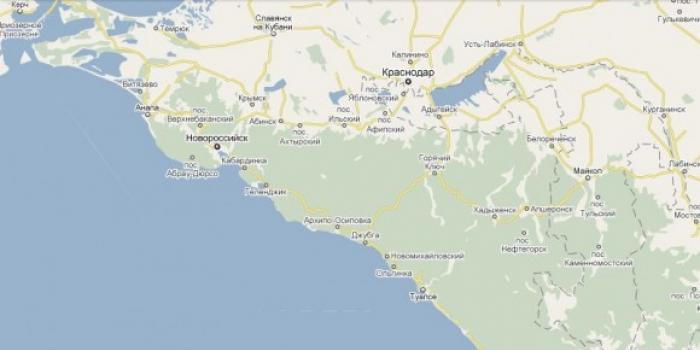 Подробная карта курортов Краснодарского края на побережье Чёрного моря